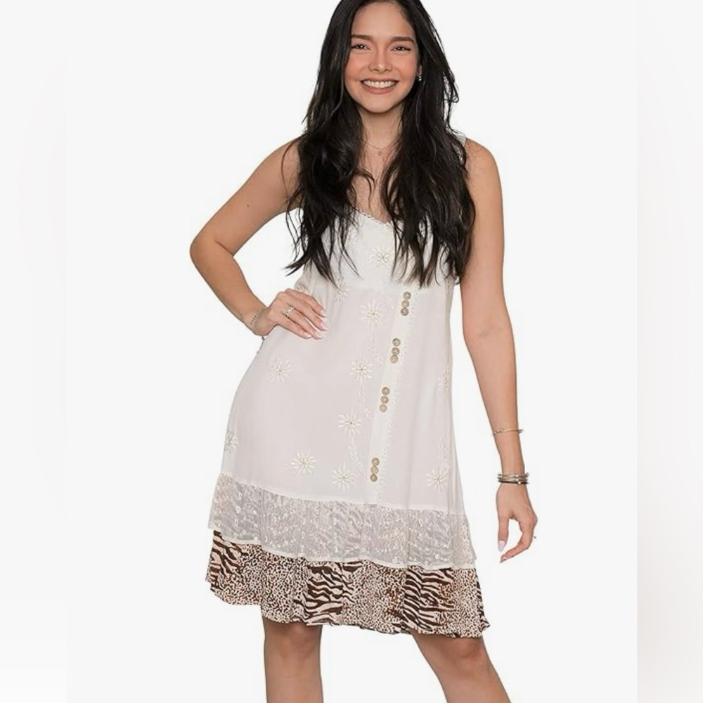 RAYA SUN Cream and Brown Women's Dress NWT